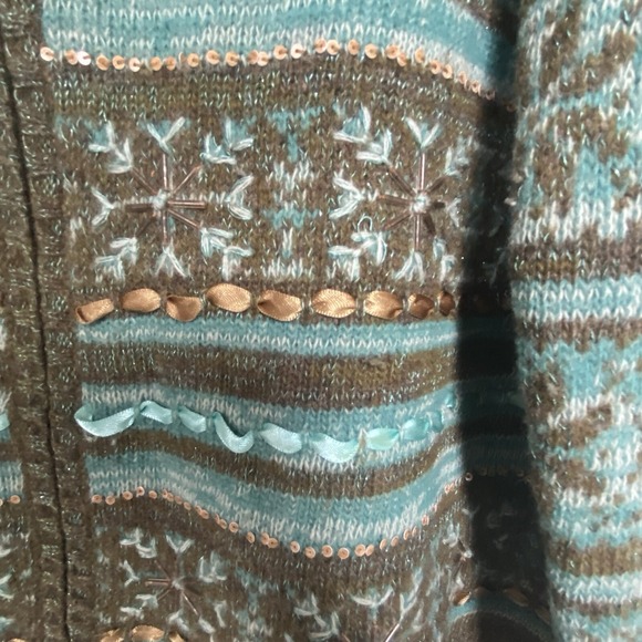 Talbots Cardigan Sweater Womens Medium 100% Lambswool Embroidered Fairisle - Picture 4 of 6